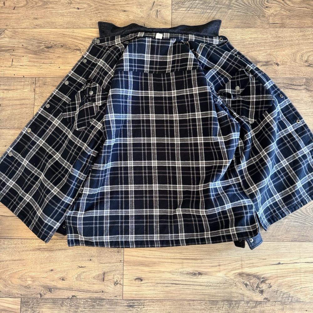 Denim Reversible Jacket Men's Black Plaid Lined Snap Front‎ Sz Large Barn Coat - Picture 4 of 13